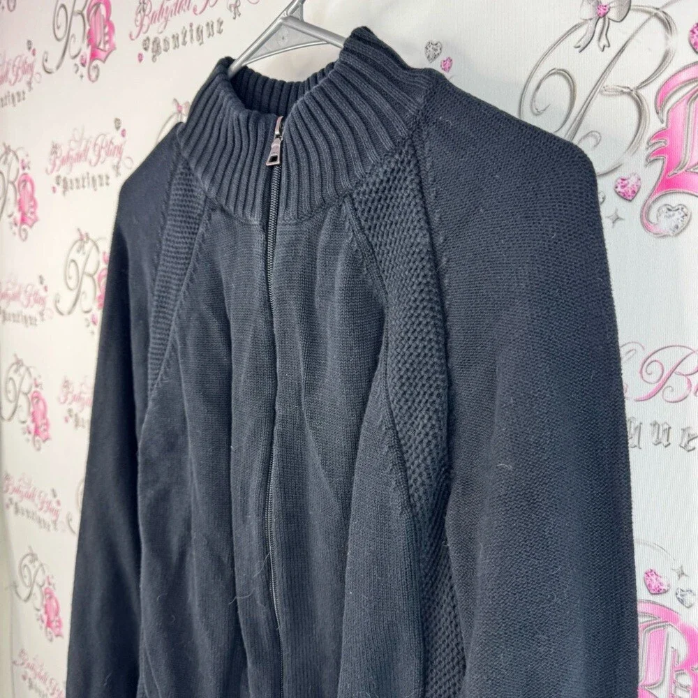 Guess sweater zip up cable knit knitted warm cozy Black Textured Knit Sweater